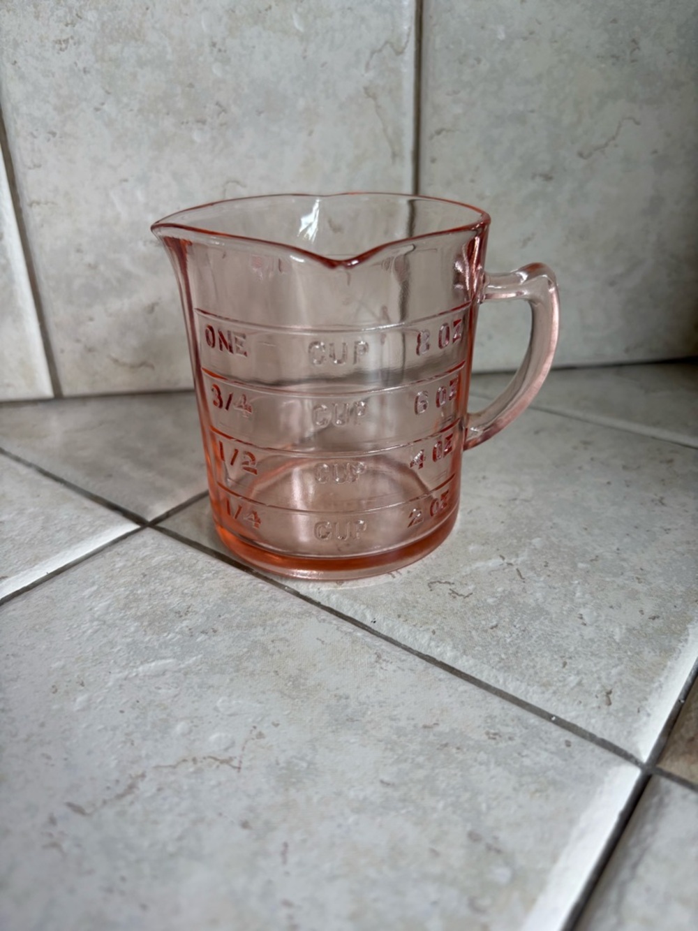 Kellogg's Pink Depression Glass Three Spout 8 Oz Measuring Cup VTG 1930s rare